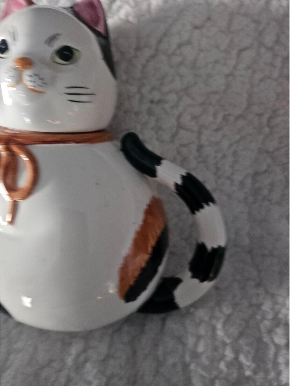 Vintage Chubby Cat Tea Pot 7" Porcelain Ceramic Multicolor 2pc Thailand Decor - Picture 3 of 16